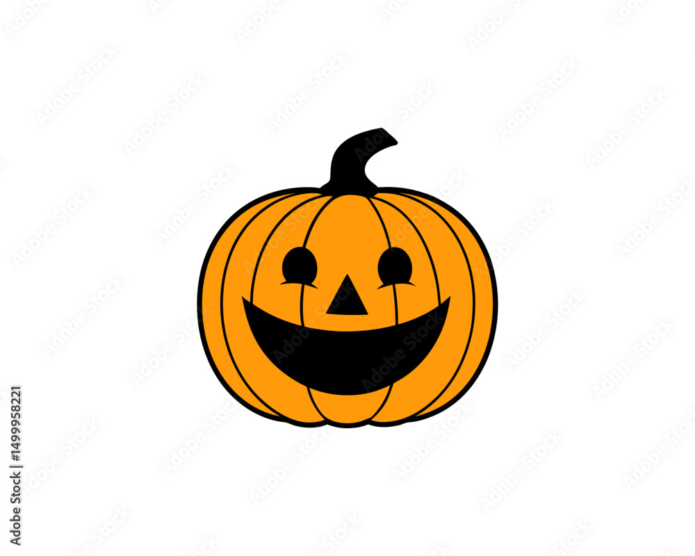 Fototapeta premium Halloween Pumpkin Clipart – Cute Jack-o'-Lantern Vector Illustration with Smiling Face on White Background.