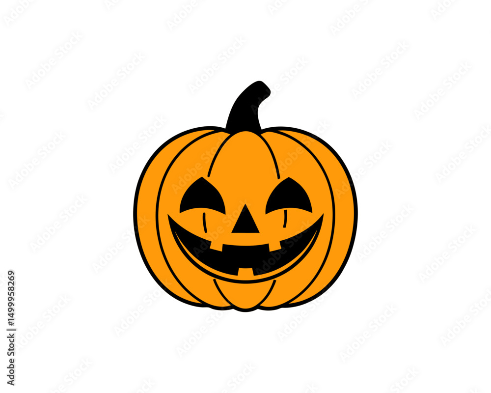 Fototapeta premium Halloween Pumpkin Clipart – Cute Jack-o'-Lantern Vector Illustration with Smiling Face on White Background.