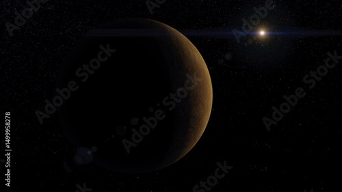 Venus in space with sun orbiting 4k textured