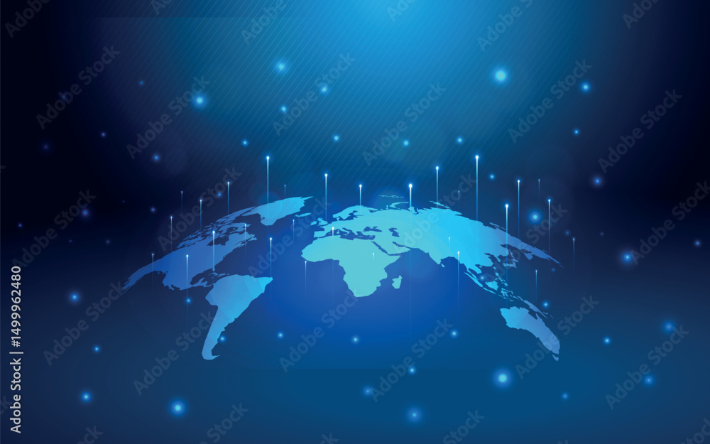 Fototapeta premium Isolated world map vector illustration on blue background