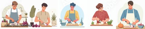 young man character vector slicing onion