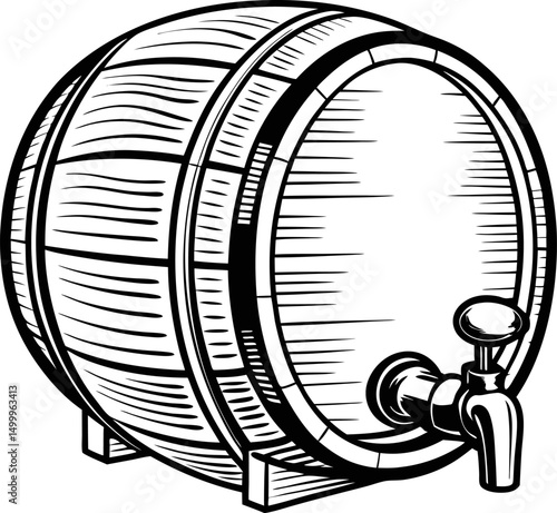 wooden barrel with tap design traditional drink storage, vintage container for aging and fermentation