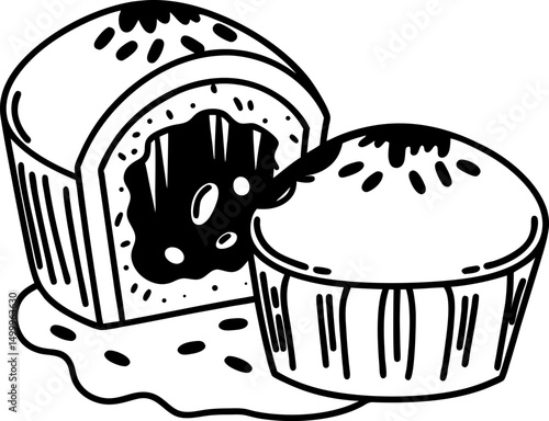 freshly baked muffins with chocolate filling delicious bakery goods, sweet dessert illustration