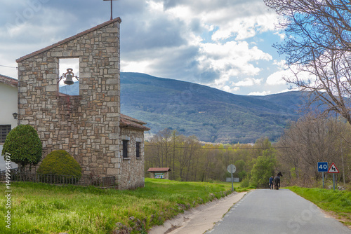 Obraz na płótnie Umbrias town entry, Avila, Castile and Leon, Spain. Visible Friesian black horse w salonie