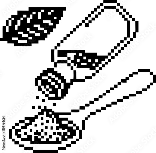 Pixelated salt shaker and spoon with leaf symbolizing natural seasoning and flavor enhancement