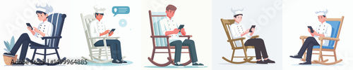 chef character vector sitting rocking chair