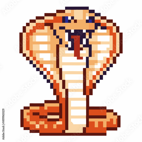 Pixel art cobra snake with raised hood, orange and white design, retro gaming