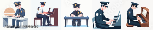 police character vector playing piano