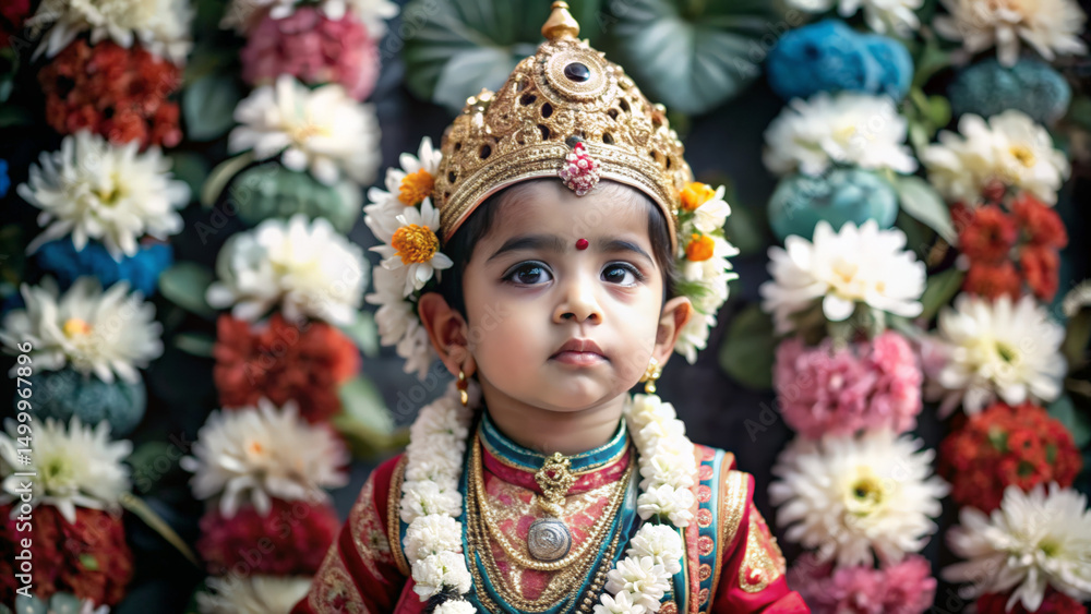 Little child in traditional Lord Krishna costume Little child in traditional Lord Krishna costume