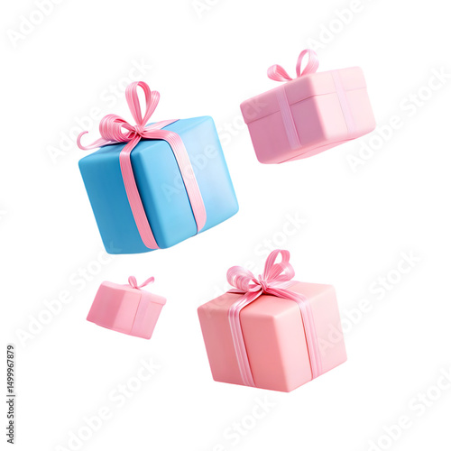 Floating Pink and Blue Presents - Gift Boxes with Ribbons