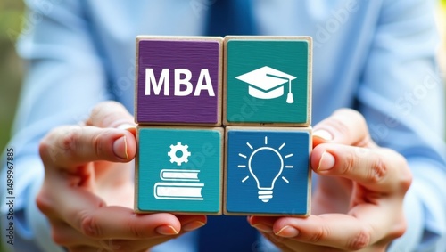 Wooden blocks displaying mba program elements.