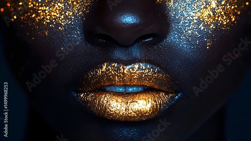 Wallpaper Mural Close up of a person's face with gold lips  Torontodigital.ca