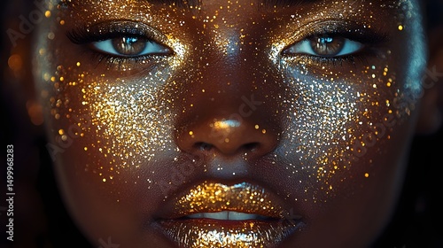 Wallpaper Mural Close up of a person's face with gold lips  Torontodigital.ca