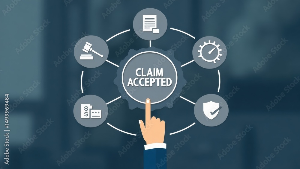 Claim accepted graphic with interconnected icons. Claim accepted graphic with interconnected icons.
