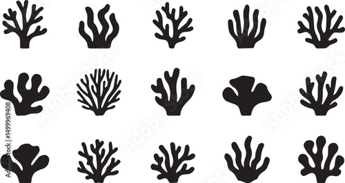 Coral reef silhouette set – marine life silhouettes of ocean corals and underwater plants