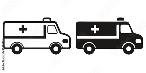 Ambulance car vector illustration: emergency medical transport vehicle icon set design