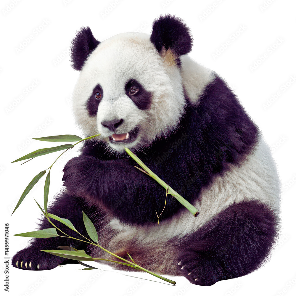Fototapeta premium Cute Panda Holding Bamboo Branch - PNG
