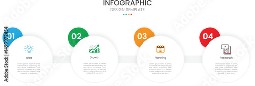 Business infographic design template with 4 steps or options. Ideal for workflow layouts, annual reports, diagrams, and web design