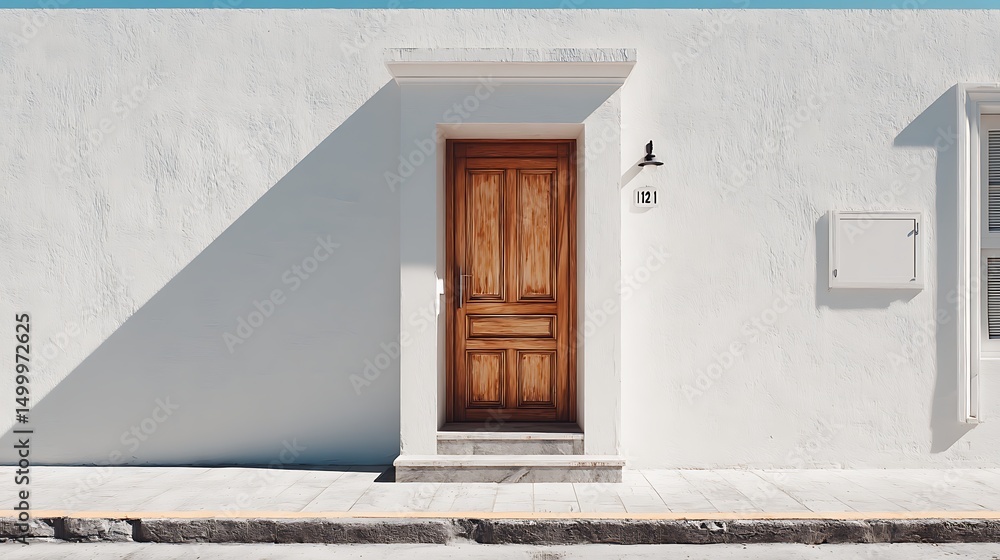 Fototapeta premium New house with wooden door and empty white signage, 3d rendering of large patio in modern home