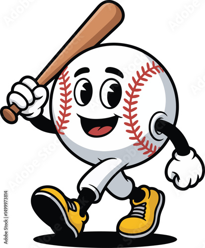 Cartoon Baseball Character with Bat Vector for Sports Mascots