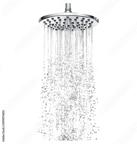 A showerhead with water flowing down, against a transparent background.PNG file