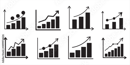 business graph with arrow icon silhouette vector on white background.