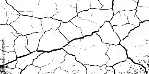 Dry cracked soil texture background. White background vector.The white background features irregular patterns resembling parched earth. Cracked white background with a dry, textured style. 