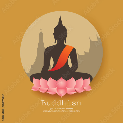 Shadow buddha sitting on a lotus for social media posts vector illustration background - Buddhism Magha Puja, Asanha Puja, Vesak Puja Day, Thailand culture
