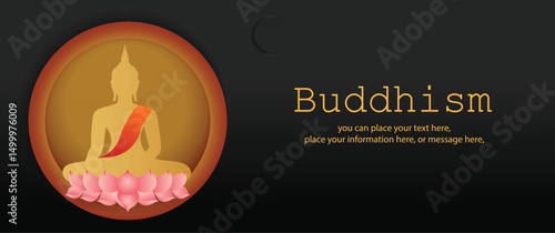 Shadow buddha sitting on a lotus for social media posts banner vector illustration background - Buddhism Magha Puja, Asanha Puja, Vesak Puja Day, Thailand culture
