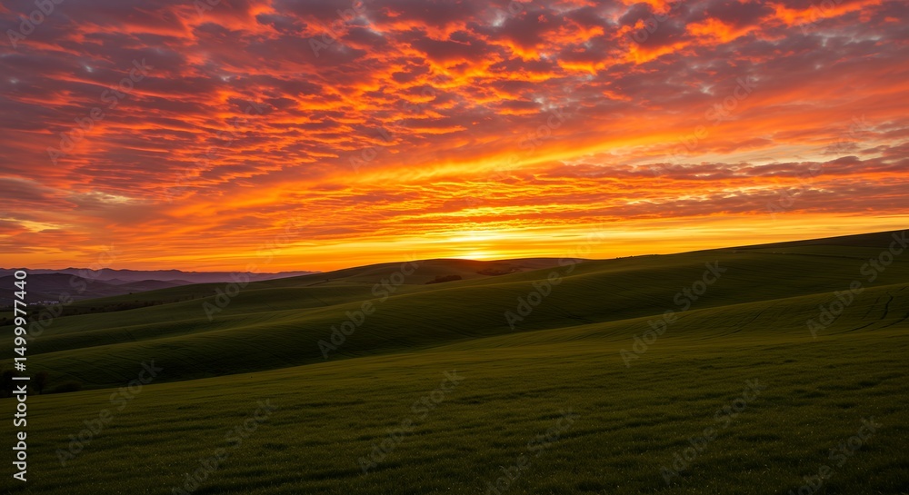 Fototapeta premium Sunset Over Green Hills