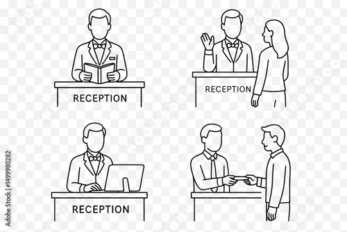  Reception Desk Line Art Vector Set – Minimalist Hotel & Office Front Desk Illustrations
