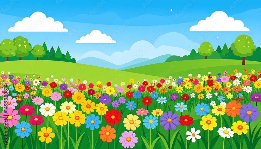 Fototapeta premium Colorful Flowers Spring Meadow Landscape.