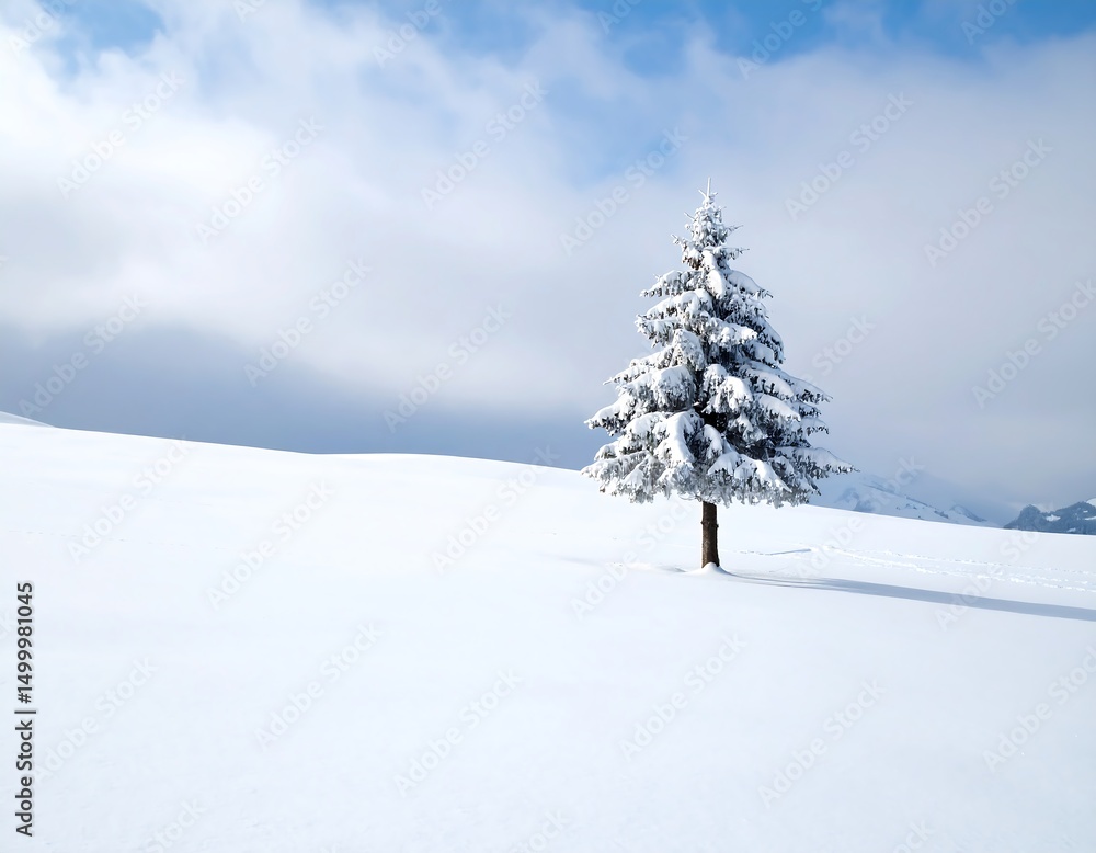 Obraz premium Lone SnowCovered Fir Tree.
