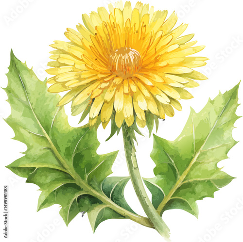 Dandelion Isolated Flower Realistic Watercolor Botanical Vector Illustration