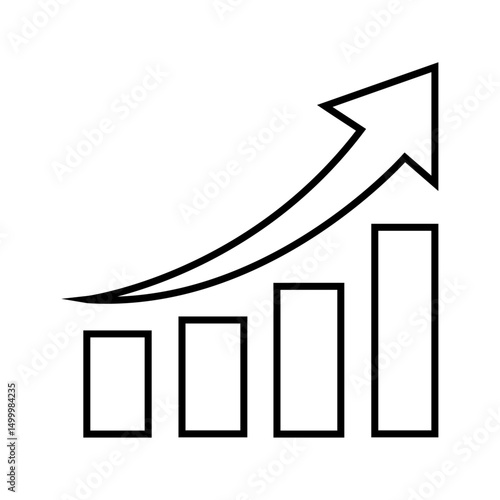 Growing bar graph with upward arrow showing business growth and success