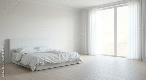 Minimalist bedroom bathed in gentle daylight offering serenity and peacefulness