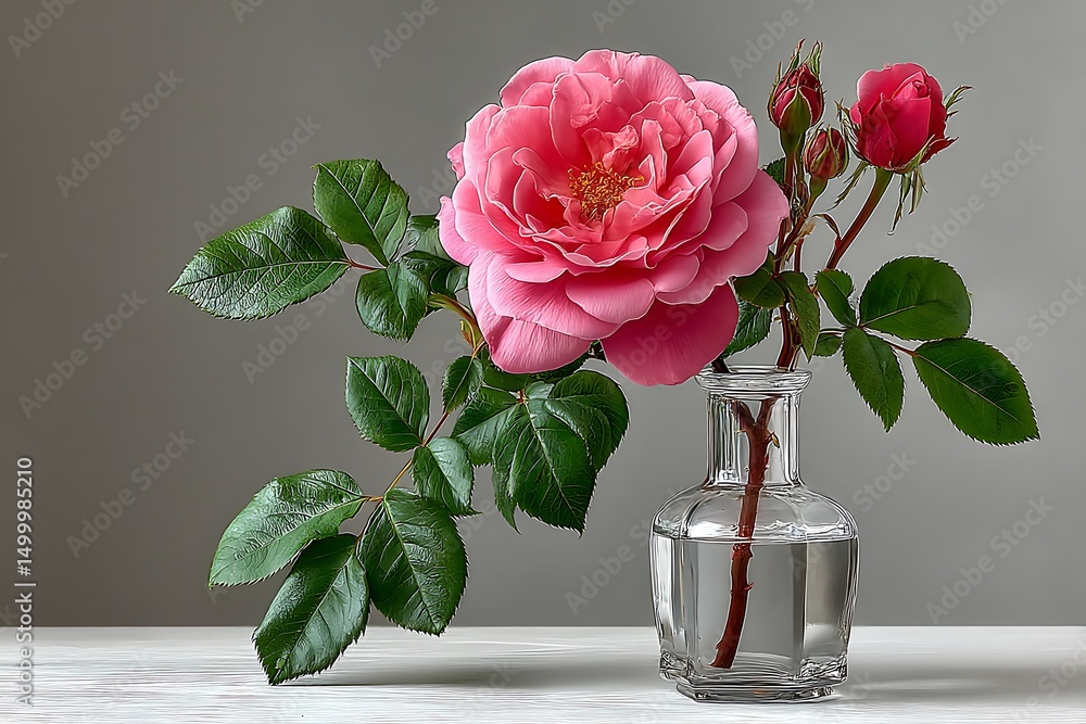 Fototapeta premium Rose floral piece with elegant glass vase high resolution picture