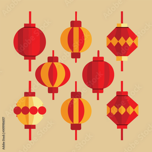 Collection of Red and Gold Chinese Lanterns Festive Decorations