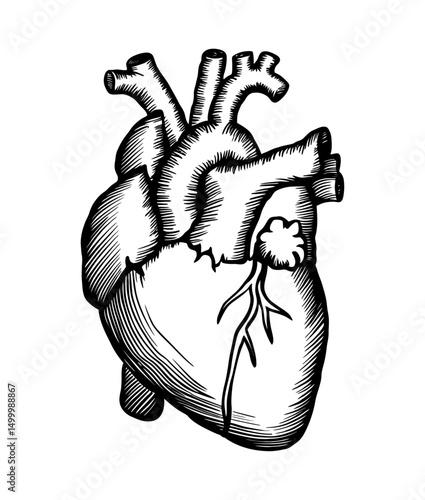 Detailed hand drawn anatomical illustration of a human heart.eps