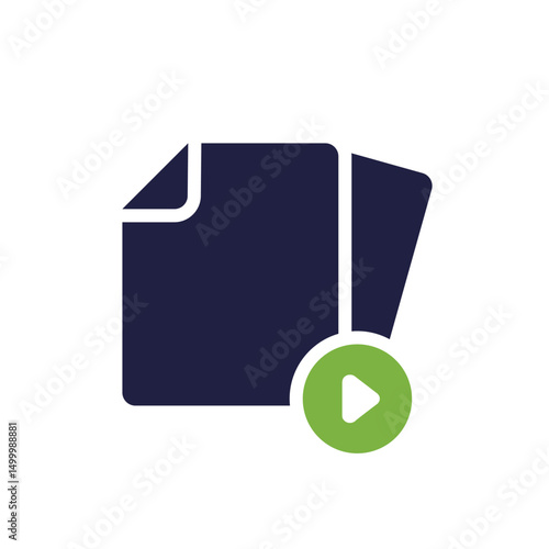 An iconic symbol representing the process of file transfer and management, which features various documents alongside a play button that ensures easy and swift access to the desired files and data