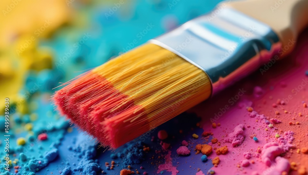 Fototapeta premium Close-up of paintbrush bristles, vibrant colors , artisan, painting tools