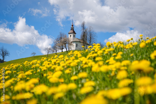 St.Thomas church near Skofja Loka in Slovenia in spring