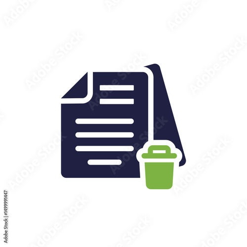 A modern, sleek design elegantly showcases a textfilled document positioned beside a trash bin, symbolizing the essential concepts of file management and the deletion process that organizations use