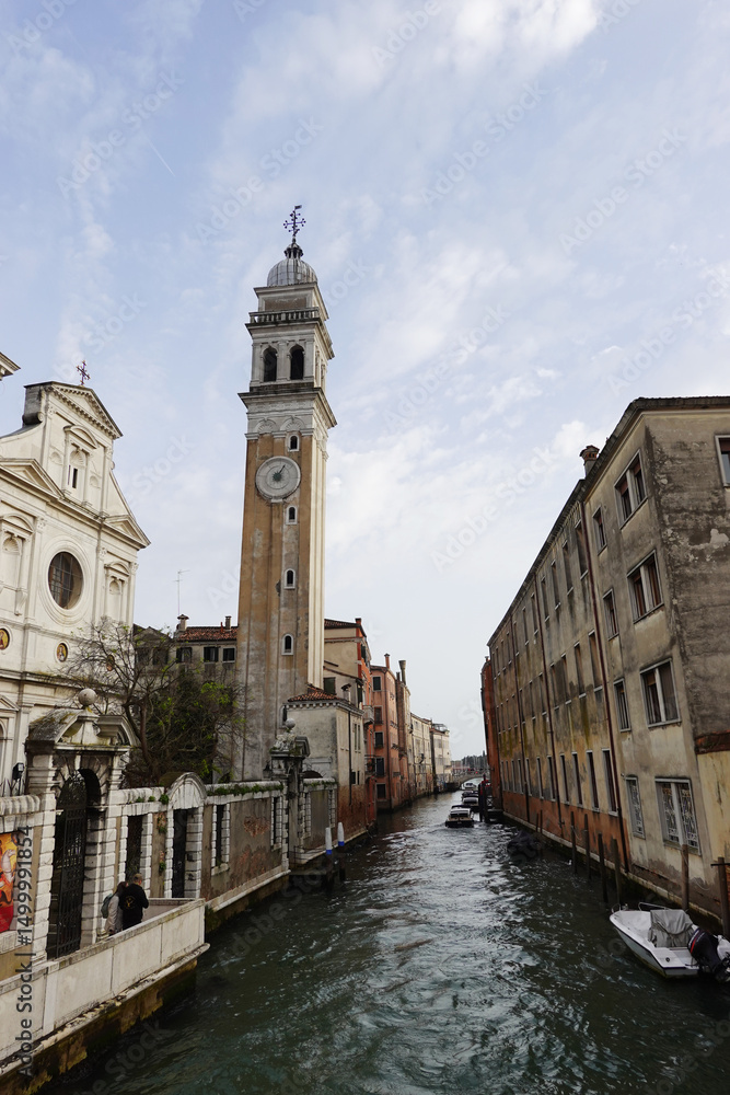 Naklejka premium Old houses facades and channel in the old center of Venice, Italy 