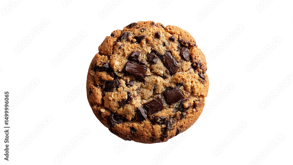 A chocolate chip cookie, top view , cut out A chocolate chip cookie, top view , cut out