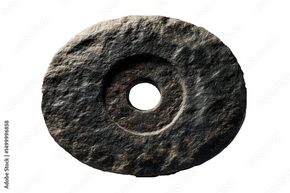 Stone Disc - Rough Edges and Smooth Center with a Round Hole Isolated on Transparent Background. Stone Disc - Rough Edges and Smooth Center with a Round Hole Isolated on Transparent Background.
