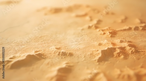 Close up aerial view of a desert landscape, showing textured sand dunes and mountains.  Concept of aridity, heat, adventure, exploration.