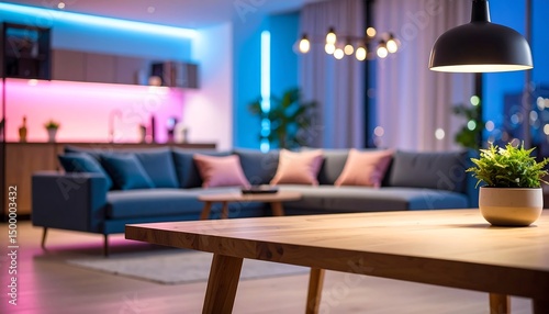 Modern apartment with evening ambiance.