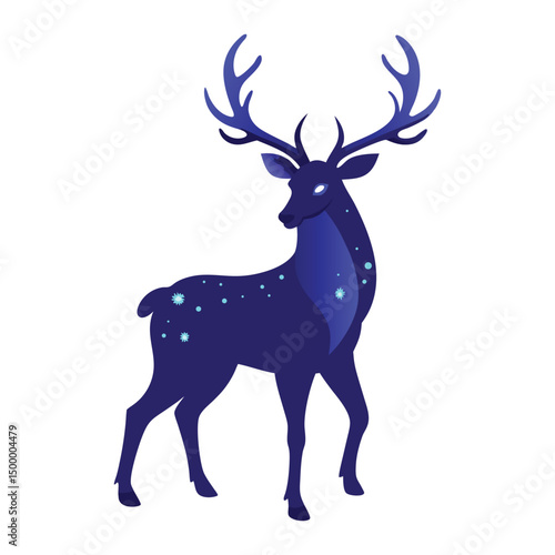 Fantasy Deer with Glowing Antlers – Magical Starry Night Vector Illustration