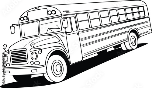 Classic School Bus Coloring Page, Simple Line Art for Kids and Students